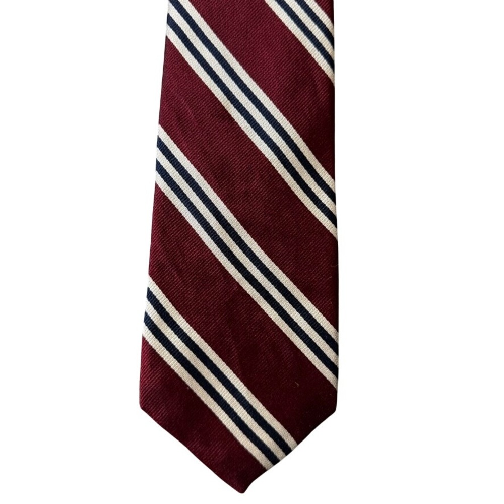 State Street Mens Burgundy Navy Blue White Striped Silk Blend Tie Jordan Marsh